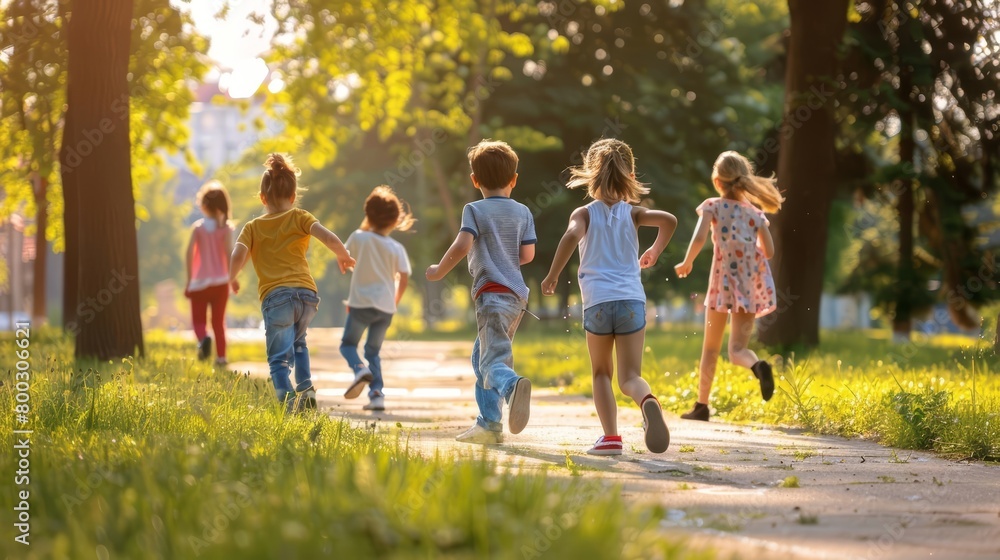 Fototapeta premium On the court of life, skilled kids step through the park, each move a lesson on the way to rich success, business concept