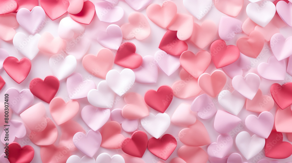 Top view isolated on a white background with lots of pink hearts