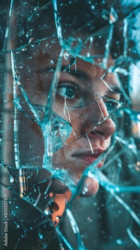 The face in the broken mirror reveals the stress and pressure within.