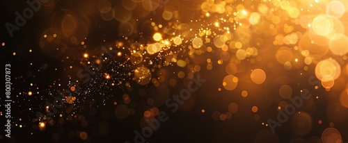 blurry golden bokeh particles on black background with light leaks. generative AI photo