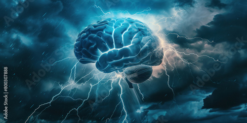 Illustration of a brain with lightning bolts emanating from it, symbolizing creativity, intelligence, and inspiration