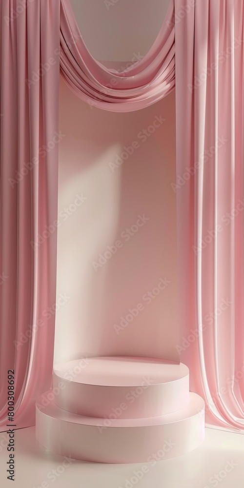 Graceful pink podium with curtains.