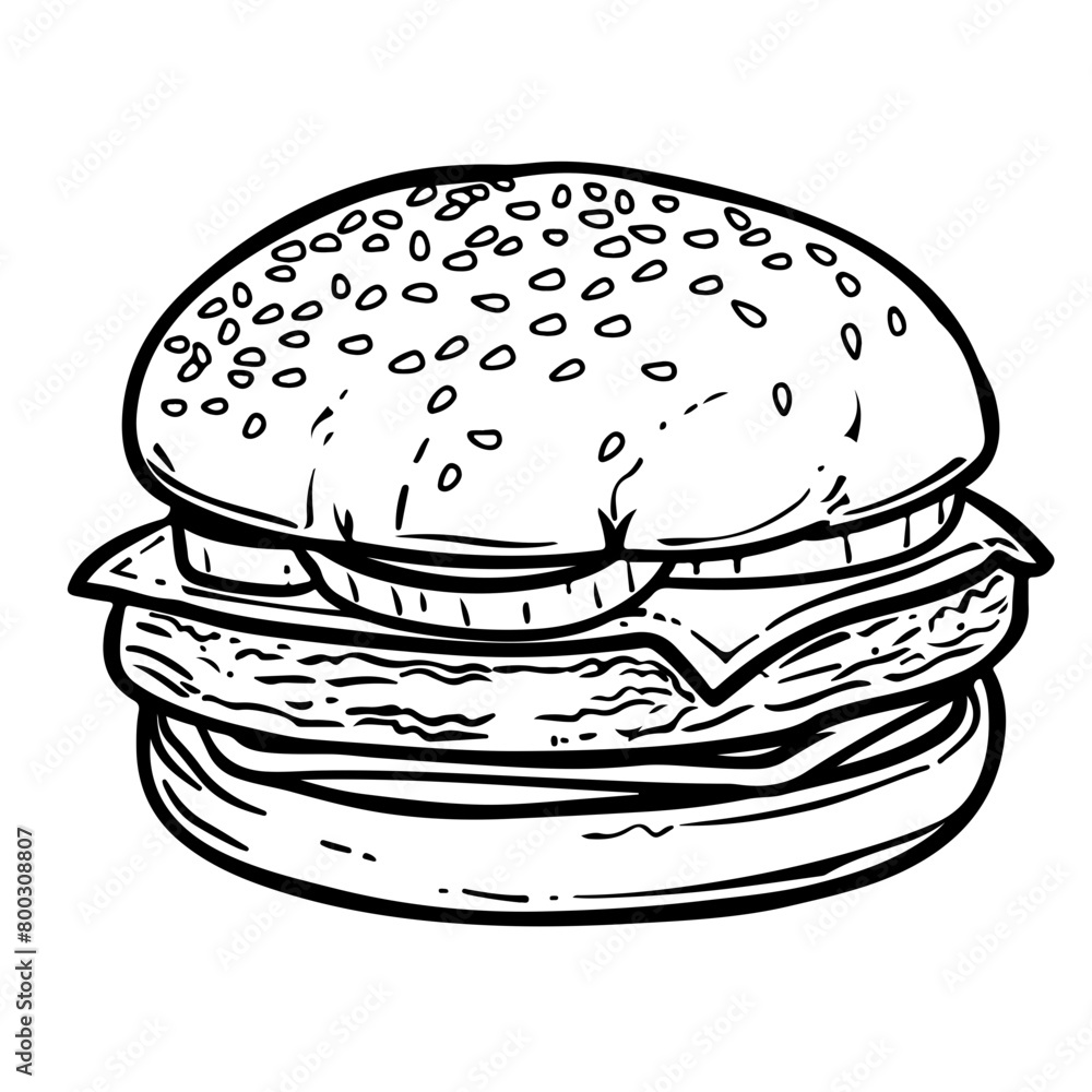 big burger, hamburger hand drawn vector illustration big burger, hamburger hand drawn vector illustration