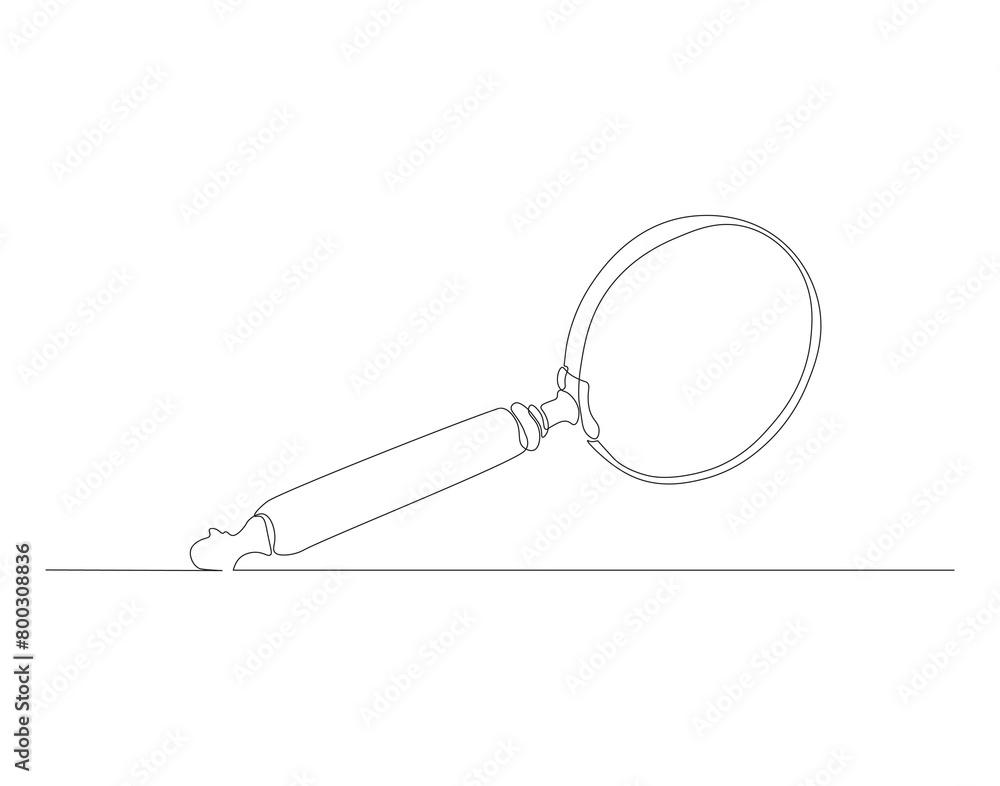 Continuous line drawing of magnifying  glass. One line of magnifying  glass. Magnifier continuous line art. Editable outline.