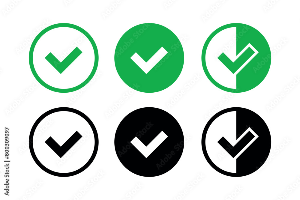 Check Mark Circles Set Outline And Filled Check Mark Circles Set Outline And Filled