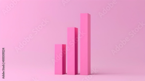 Minimalist 3D Pink Bar Chart Icon for Business Analytics Visualization