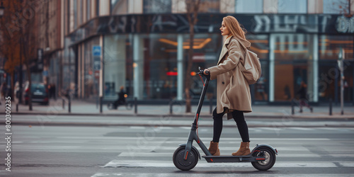 young woman riding electric scooter