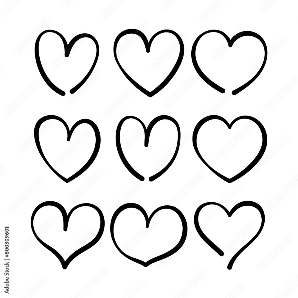 Hearts Set Ink Style