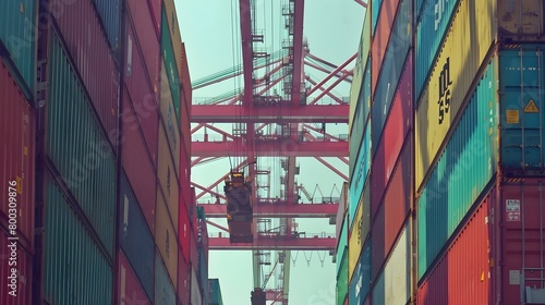 Bustling Container Terminal with Towering Cranes and Vibrant Cargo Logistics