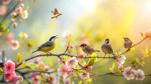 Pássaros pousados em um galho na natureza  photo