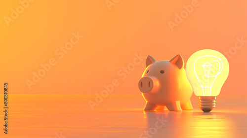 Cofre de porquinho ao lado de uma lampada - Conceito de ideia de economia photo