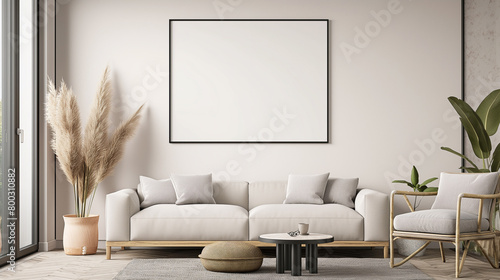Sala moderna branca com um quadro em branco na parede photo
