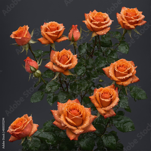 set of roses with dew drops