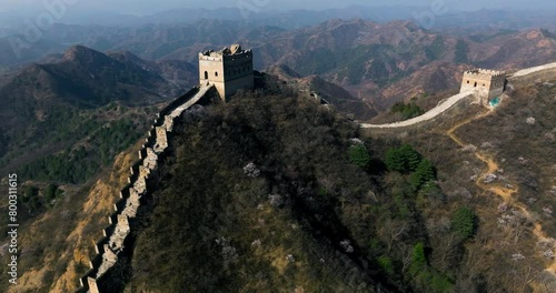 Aerial Drone View Of Jinshanling Great Wall In Luanping County, Chengde, Hebei Province, Northeast of Beijing, China.  photo