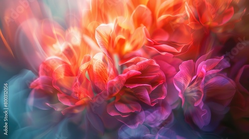 A beautiful bouquet of red, orange, and pink flowers with a painterly effect.