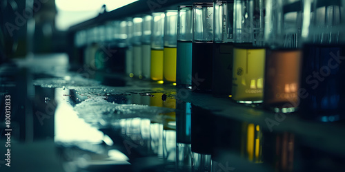 Vidraria de laboratório com líquidos coloridos