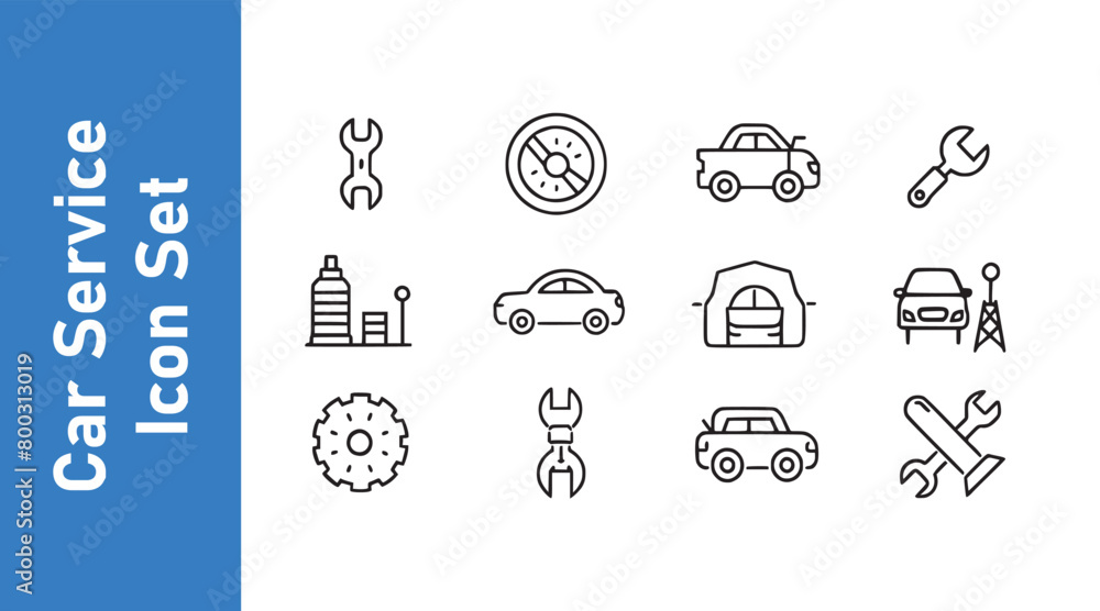 The car service equipment's icon is set with an editable stroke. Vector Collection. 