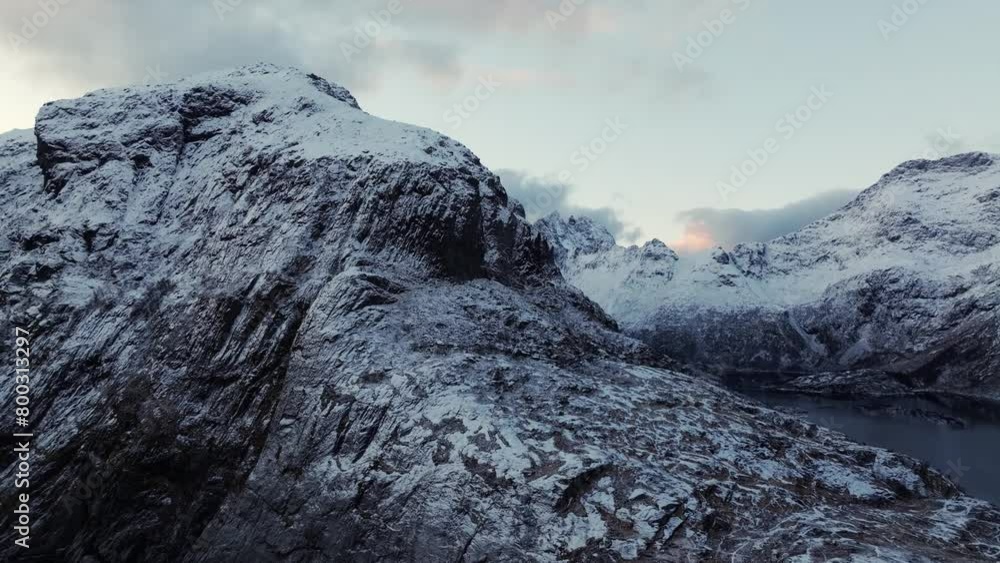 Aerial view of Norway snow mountain beautiful landscape during winter Aerial view of Norway snow mountain beautiful landscape during winter