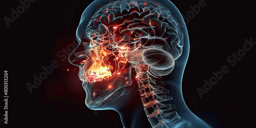 Brainstem Stroke: The Coordination Problems and Difficulty Swallowing - Picture a person with highlighted brainstem area, showing signs of coordination difficulties and swallowing problems photo