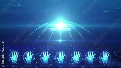 Fingerprint Identity Scan Password, Holographic Retro Futuristic Film Countdown With Digital Number Timer from 10 to 1 seconds with Motion Graphics photo