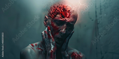 Intracranial Hemorrhage: The Sudden, Severe Headache and Neurological Deficits - Picture a person experiencing a sudden, severe headache, with highlighted bleeding in the brain