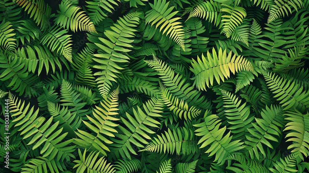 Ferns and forest foliage, seamless pattern, deep forest green background, suited for a wilderness magazine cover, topdown perspective Ferns and forest foliage, seamless pattern, deep forest green background, suited for a wilderness magazine cover, topdown perspective