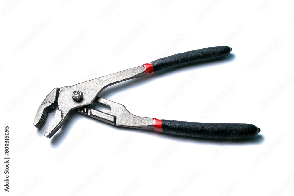New open nut wrenches, adjustable pliers isolated on white, close-up macro view New open nut wrenches, adjustable pliers isolated on white, close-up macro view