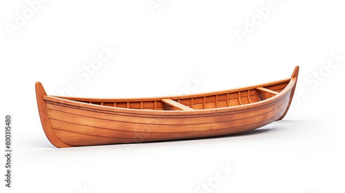Paddle-equipped wooden boat isolated on a stark white background