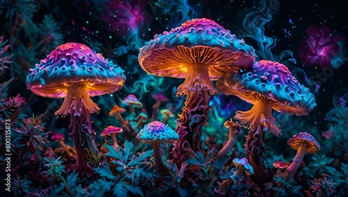 deep glowing psycotropic mushrooms