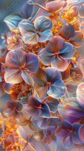 Celestial Holographic Bloom: Wildflower mophead hydrangea blooms with celestial holographic brilliance.