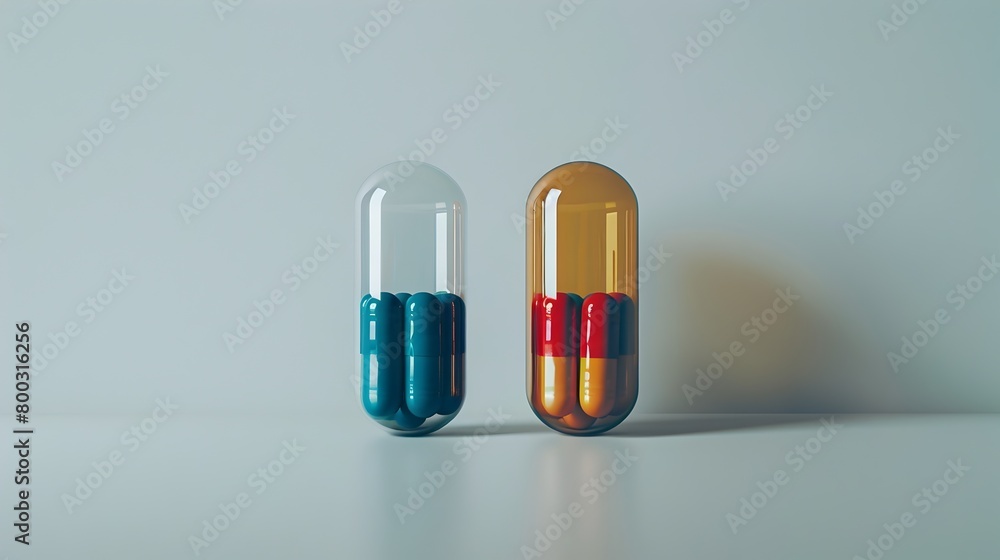 Antibiotic and Probiotic Supplement Bottles in Clinical White Setting Antibiotic and Probiotic Supplement Bottles in Clinical White Setting