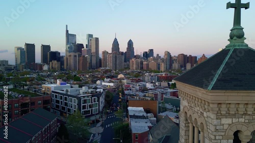 South Philadelphia Sunset, Vertical Panorama of Downtown Philly photo