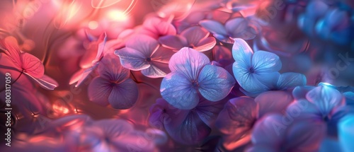 Ethereal Blossom Symphony: Wildflower mophead hydrangea's holographic petals dance in an ethereal symphony. photo