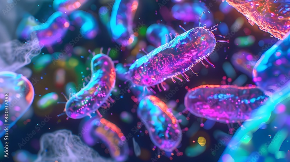 Naklejka premium Mesmerizing Bacterial Community Thriving in Futuristic Laboratory