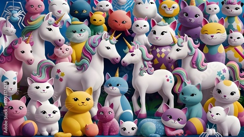 Colorful and delightful unicorns and cats.