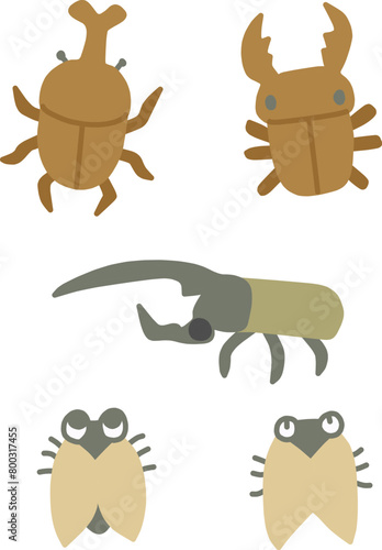 夏をイメージした、カブトムシやクワガタ、蝉などの虫のデフォルメイラストセット