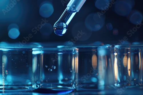 A pipette dropping sample into a test tube abstract science background