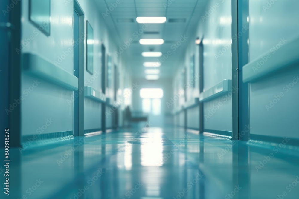 Medical and hospital corridor defocused background with modern laboratory clinic