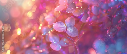 Glitter Symphony: Wildflower mophead hydrangea's glittering petals dance in symphonic harmony. photo