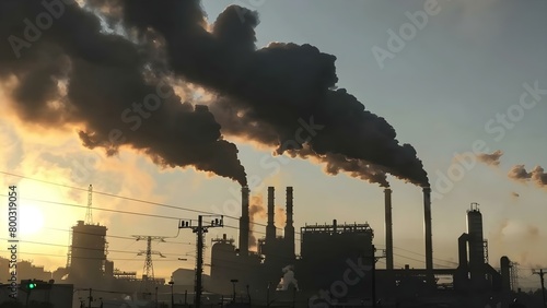 A major corporation producing significant pollution lacking in environmental responsibility . Concept Corporate Responsibility, Pollution, Environment, Regulation, Sustainability