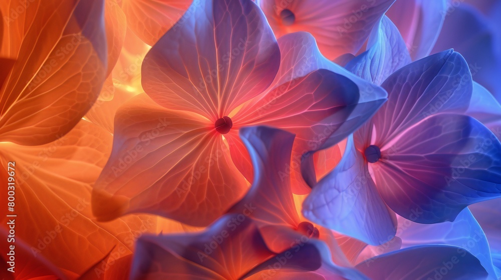 Hot and Cold Petal Contrast: Wildflower mophead hydrangea petals display a mesmerizing interplay of hot and cold.