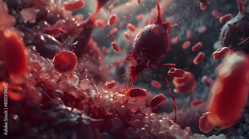 Intricate Dance of Life: A Macro Photograph of Highly Magnified Blood Cells in Motion