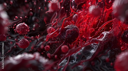 Macro Focus on Bustling Stream of Blood Cells