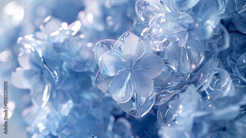 Icy Petal Symphony: Wildflower mophead hydrangea's icy petals dance in a symphony of cold. photo