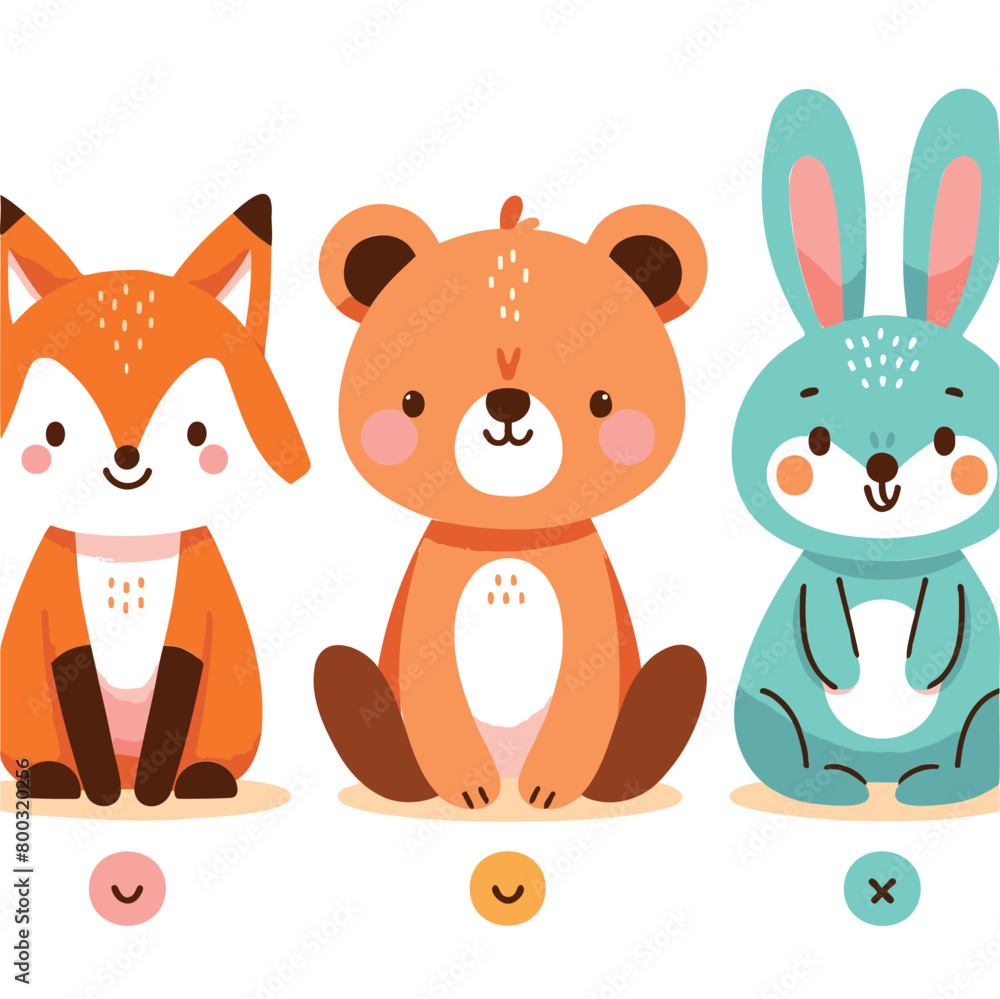 A set of cute cartoon animals. Vector flat images of animals for postcards, invitations, textiles, thermal printing, various types of printing clipart A set of cute cartoon animals. Vector flat images of animals for postcards, invitations, textiles, thermal printing, various types of printing clipart