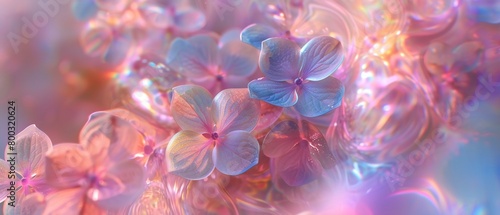 Luminescent Mirage: Immerse in the luminescent aura of wildflower mophead hydrangea's holographic petals. photo