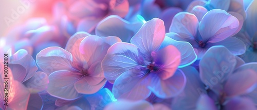 Luminous Wildflower Petals: Neon-infused wildflower mophead hydrangea petals shimmer with luminosity. photo