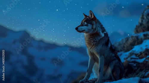 Siberian wolf  mountain  snow generative ai