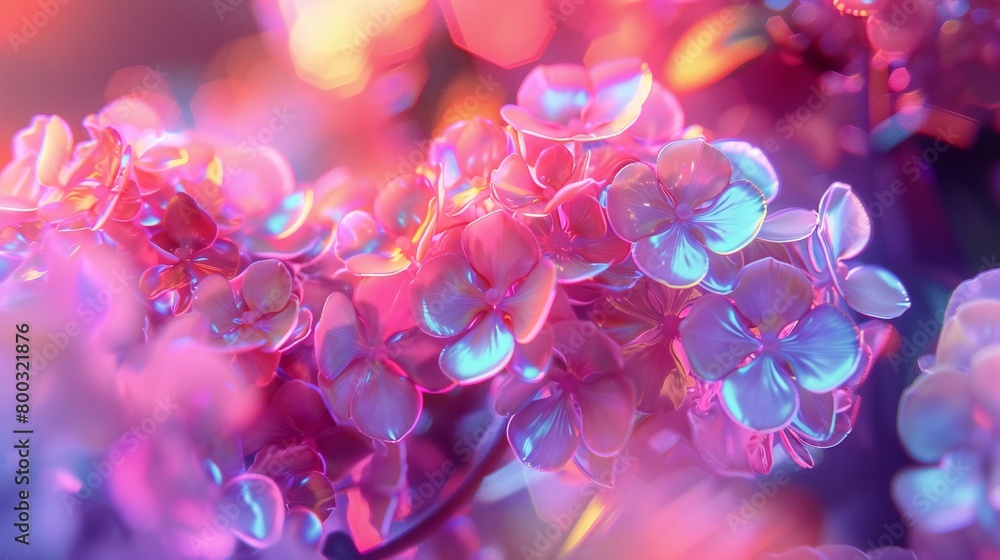Neon Symphony: Wildflower mophead hydrangea sways in a neon-colored symphony. Neon Symphony: Wildflower mophead hydrangea sways in a neon-colored symphony.