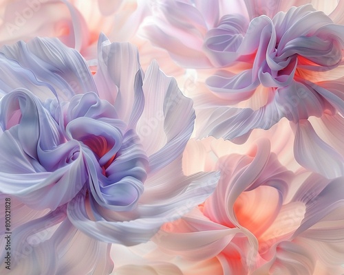 3D abstract floral whirls, spring pastels, soft-focus, dreamy swirls, close-up, whimsical art3D render